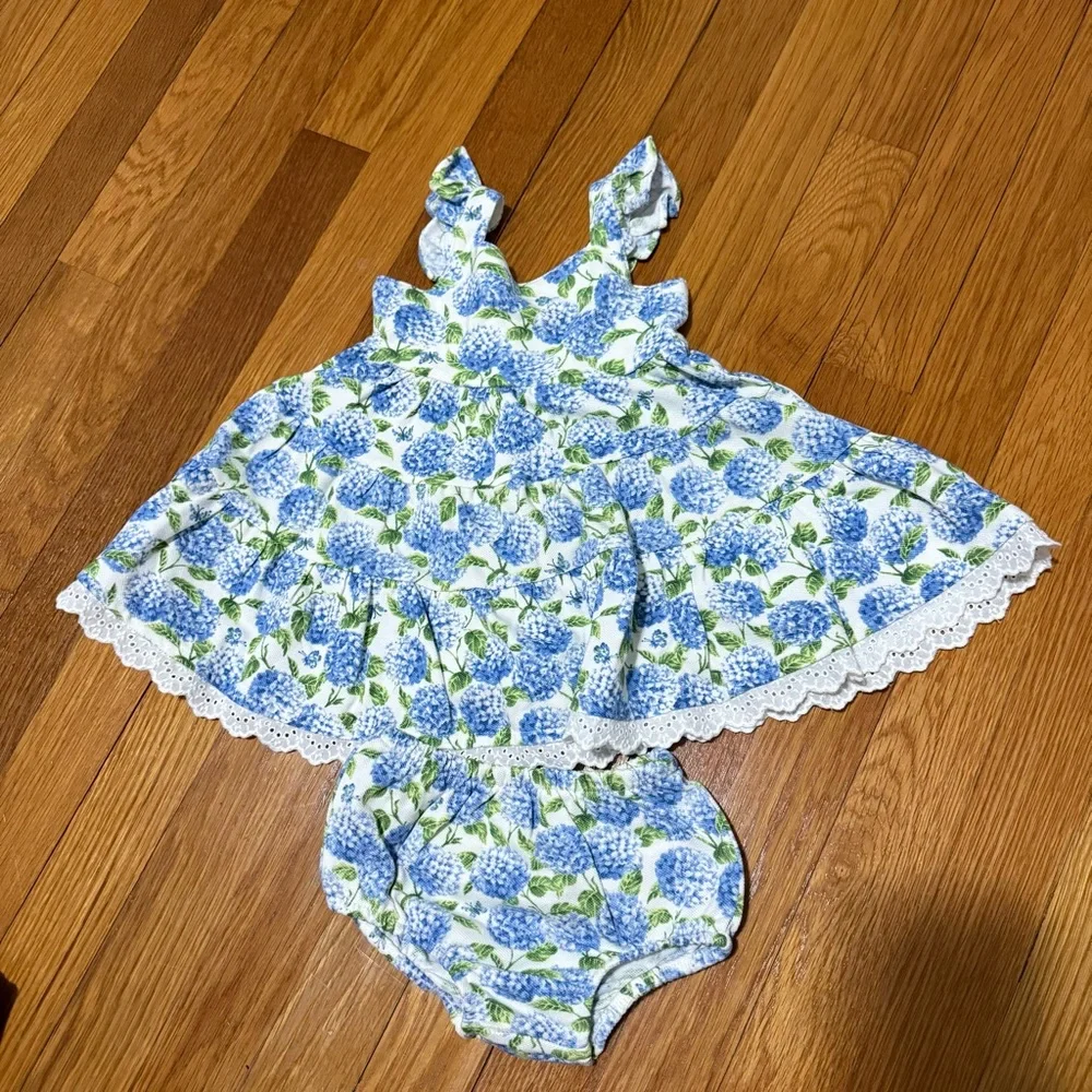 Ralph Lauren Baby Blue Hydrangea Print Dress with Bloomers